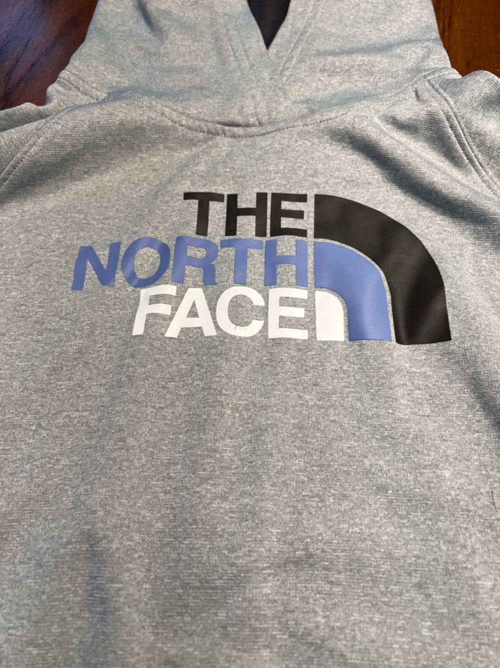 The North Face Light Gray Hoodie with Black, Blue & White Logo - Picture 2 of 3